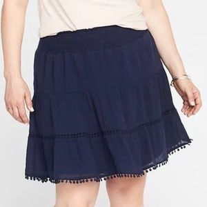^3X navy pom pom tiered skirt